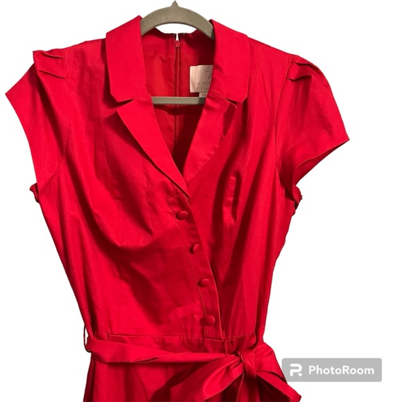 Gal Meets Glam Venetian Red Camille V-Neck Sash Waist Pants Jumpsuit 10 - Picture 3 of 11